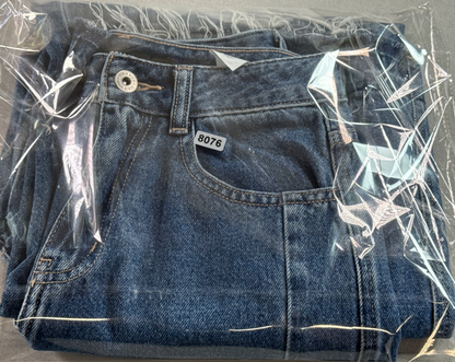 High Waist Wide Leg Jeans Womens S Baggy Frayed Hem Medium Wash Blue Denim SEMIR