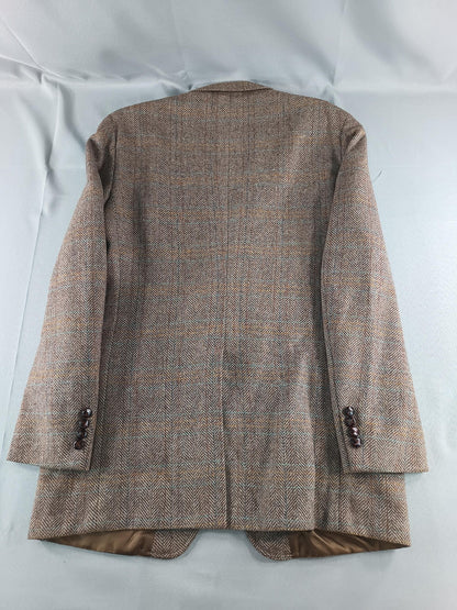 Vintage Evan-Picone Blazer Mens Large Brown Herringbone Wool Tweed Sport Coat