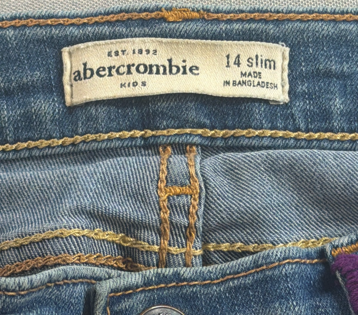 Abercrombie Kids Slim Jeans Girls 14 Distressed Patch Raw Hem Stretch Denim