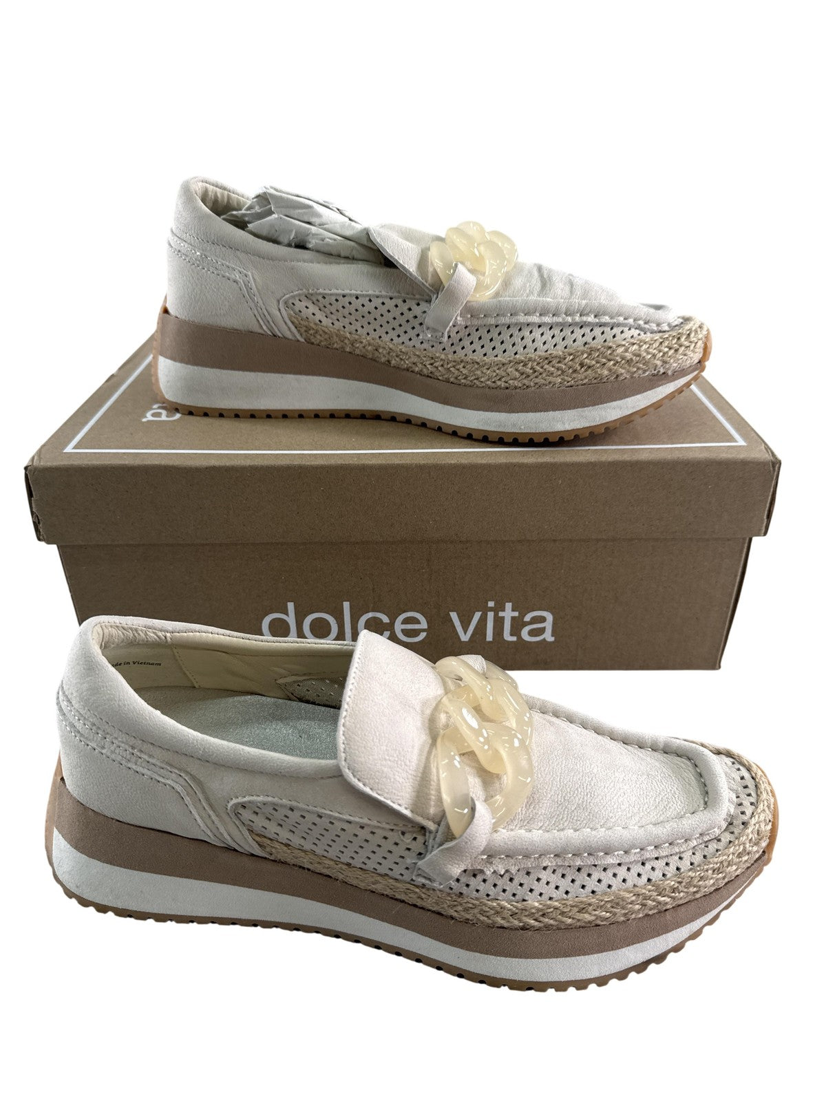 Dolce Vita Jadah Shoes Womens Size 8 Ivory Nubuck Chain Platform Loafers Slip On