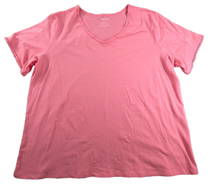 Liz Claiborne Sleepwear Women XL Pink Pajama Top Short Sleeve Pom Pom Trim