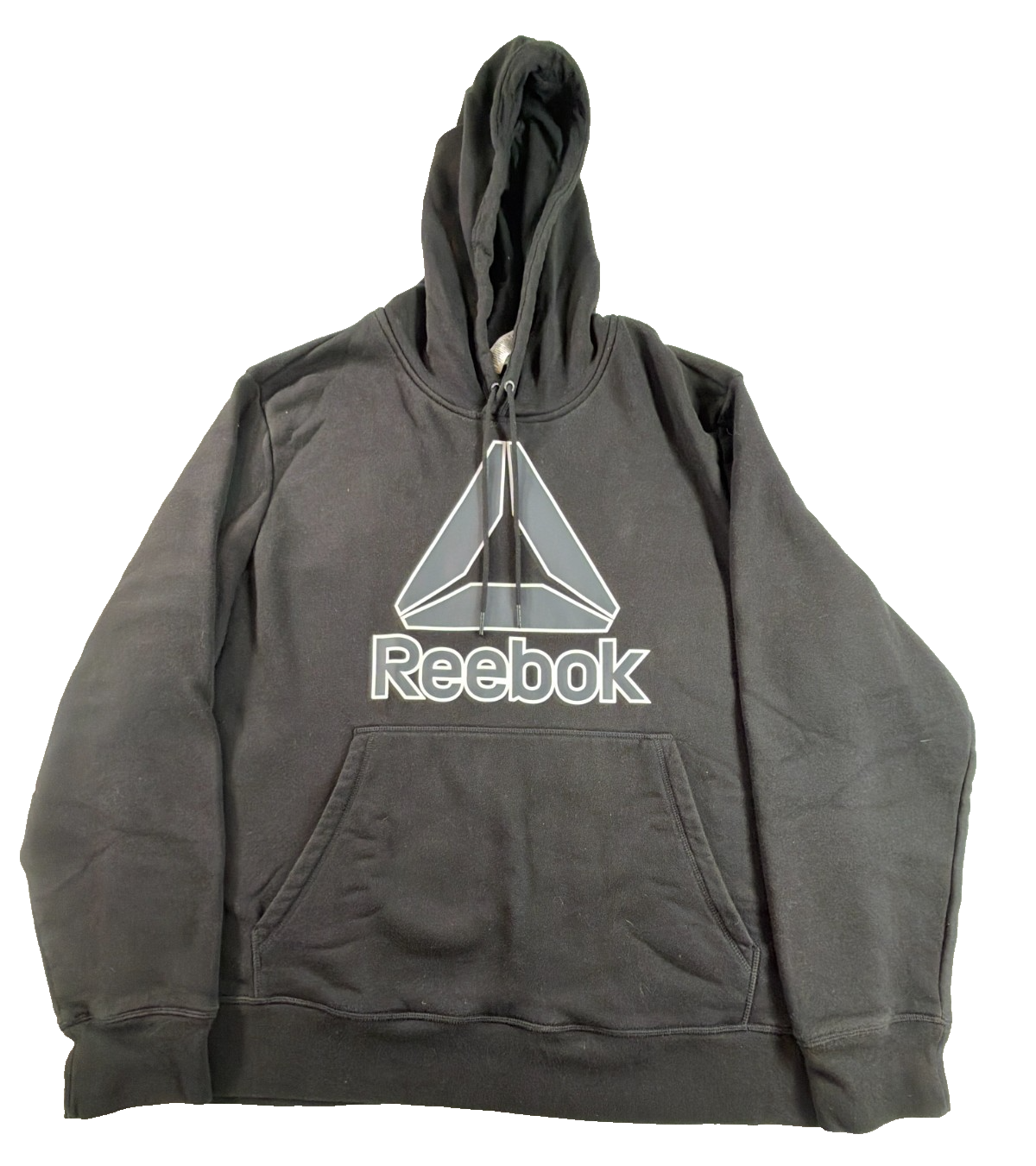 Reebok Delta Logo Pullover Hoodie Black 2XL Fleece Kangaroo Pocket Drawstring