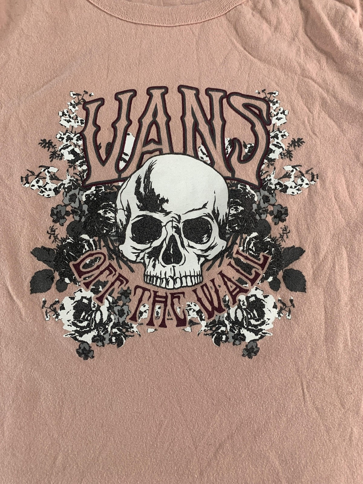 Vans Shirt Womens Extra Large Pink Skull Off The Wall Floral Graphic Tee Skate