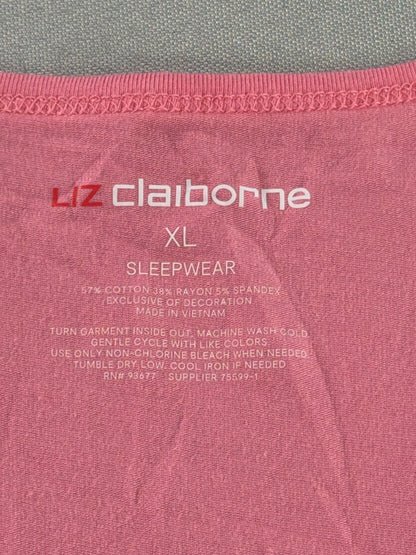 Liz Claiborne Sleepwear Women XL Pink Pajama Top Short Sleeve Pom Pom Trim