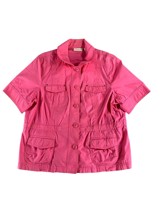 Chicos Jacket Womens 2 Short Sleeve Utility Safari Pockets Button Front Lightwei