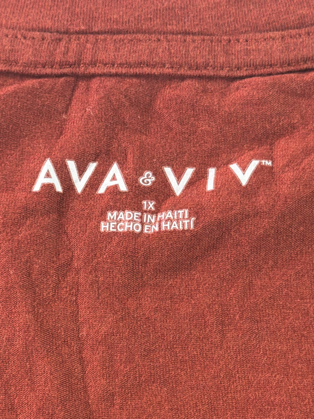 Ava Viv Womens 1X Rust Terracotta V-Neck Short Sleeve Curved Hem Tee Top Modal