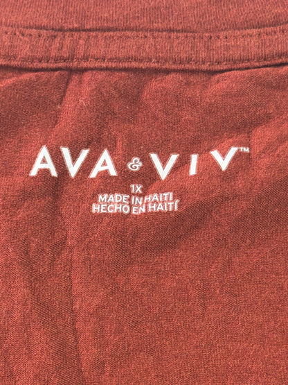 Ava Viv Womens 1X Rust Terracotta V-Neck Short Sleeve Curved Hem Tee Top Modal