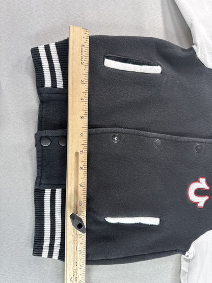 True Religion Varsity Jacket Kids M (5/6) Black White Fleece Regular Fit Snap