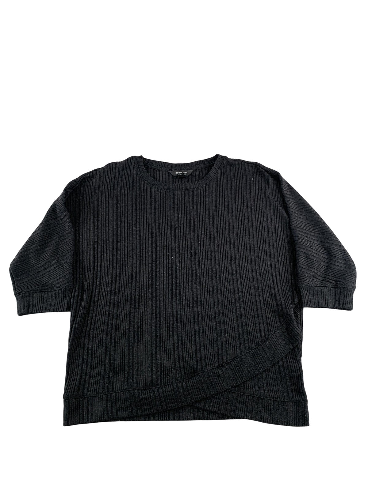 Simply Vera Vera Wang Sweater Womens Small Black Ribbed Knit Pullover Top Layer