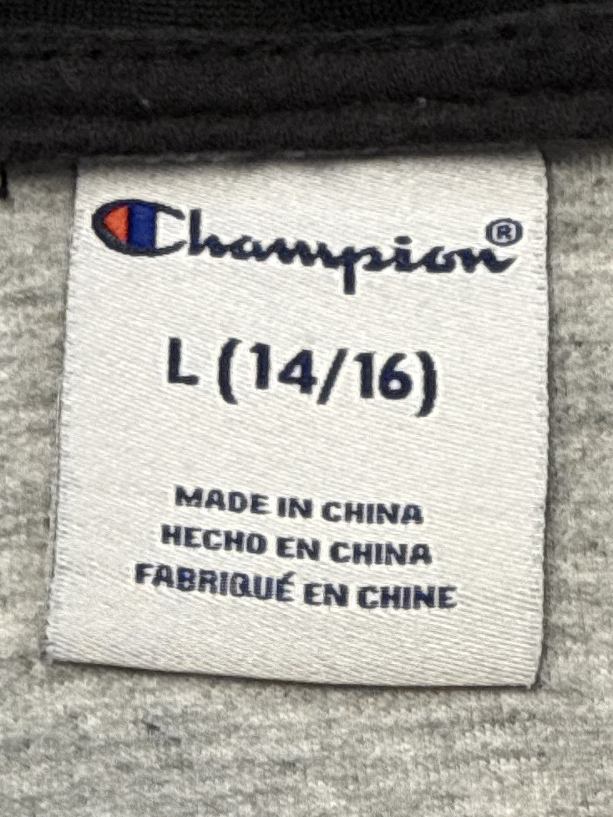 Champion Zip Hoodie L (14/16) Gray/Black Cotton Blend Regular Fit All Over