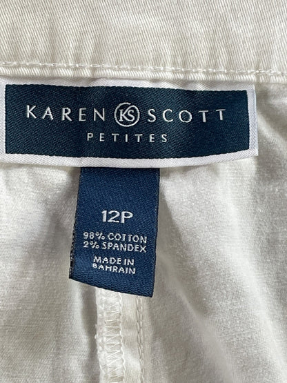 Karen Scott Pants Womens 12 Petite Stretch Capri Cropped Button Casual Summer