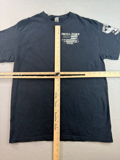 Try That In A Small Town USA Flag Gildan Heavy Cotton Black Graphic Tee Mens M