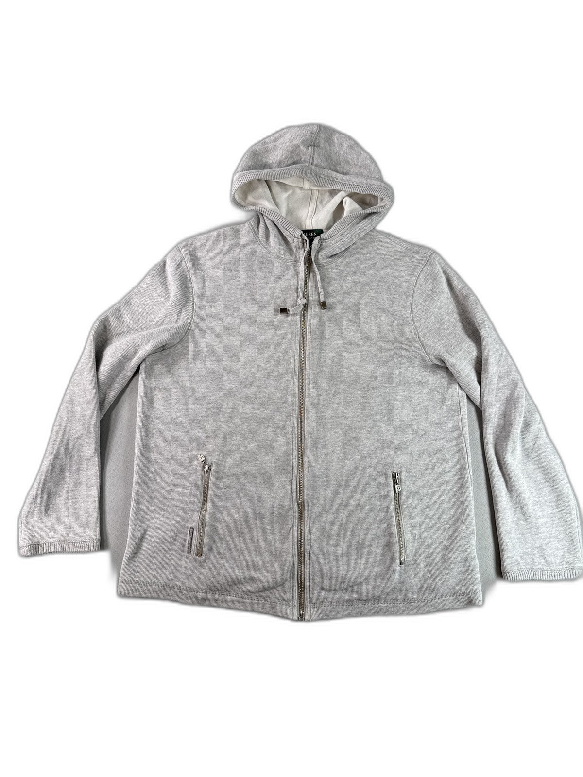 LAUREN RALPH Full Zip Hoodie L Gray 100% Cotton Regular Fit Long Sleeve