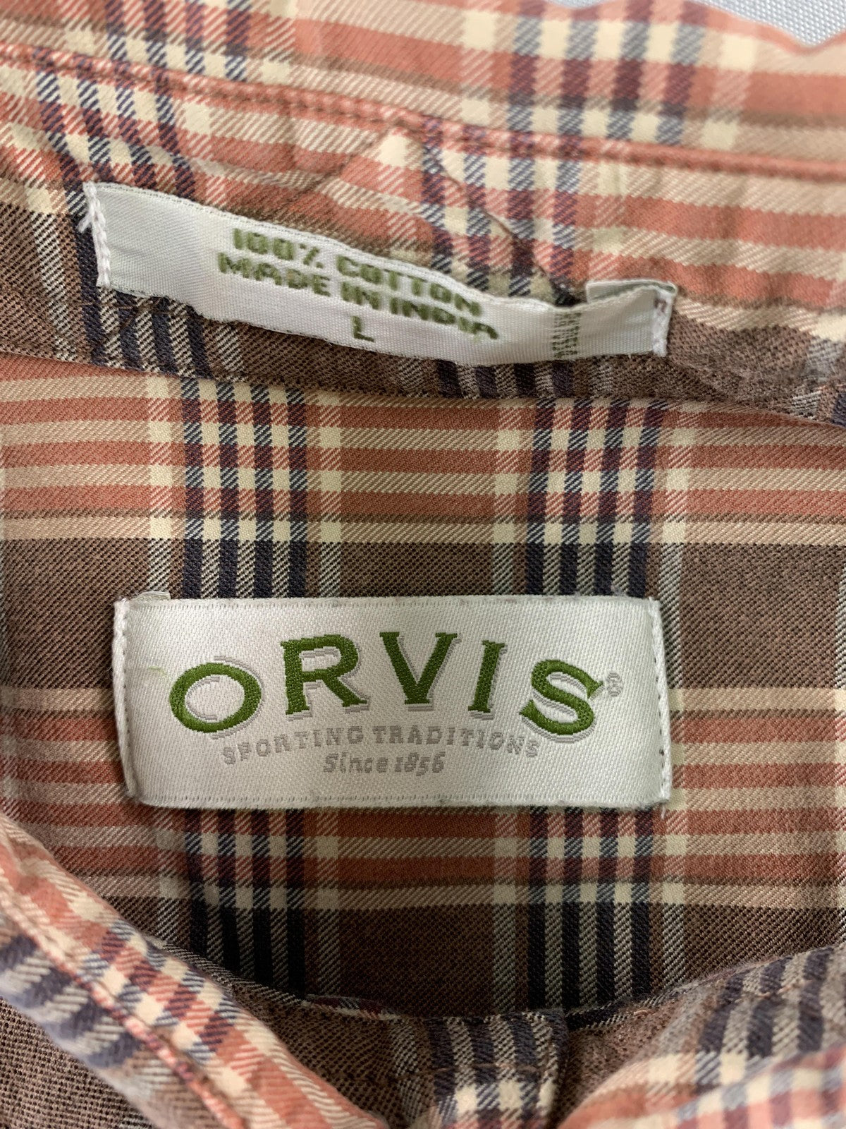 Orvis Shirt Mens Large Plaid Button Down Long Sleeve Casual Classic Outdoors 100