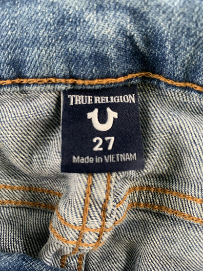 True Religion Jeans Womens 27 Sara Cigarette Distressed Zipper Hem Frayed Edge D