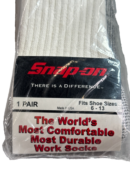 Snap-On White Crew Work Socks USA Made Cushioned Reinforced Size 6-13 NOS