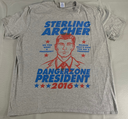 Sterling Archer Danger Zone President 2016 Tee XL Gray Gildan Softstyle Adult TV