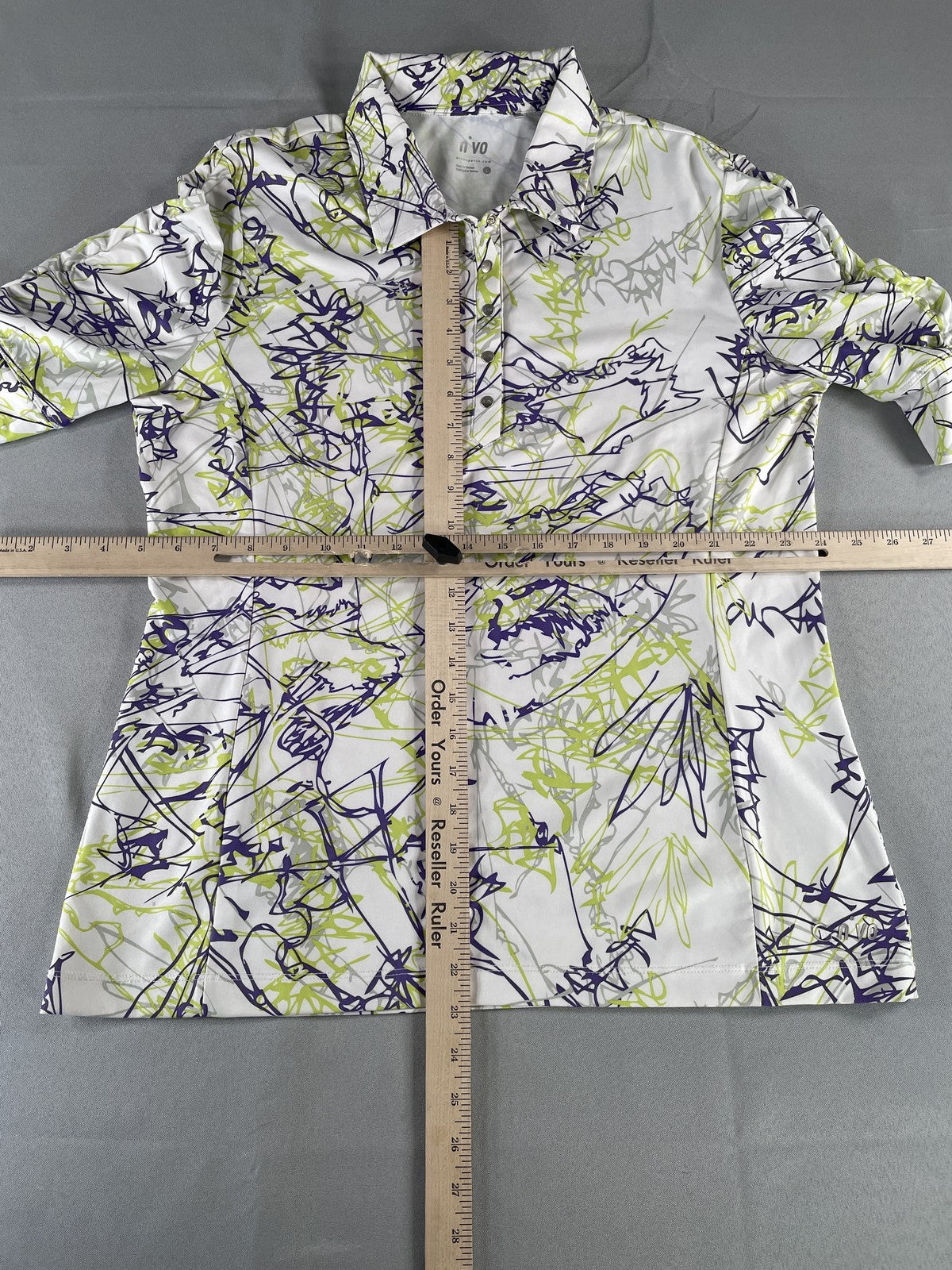 Nivo Polo Shirt Womens Medium Abstract Scribble Print Golf Stretch Lightweight