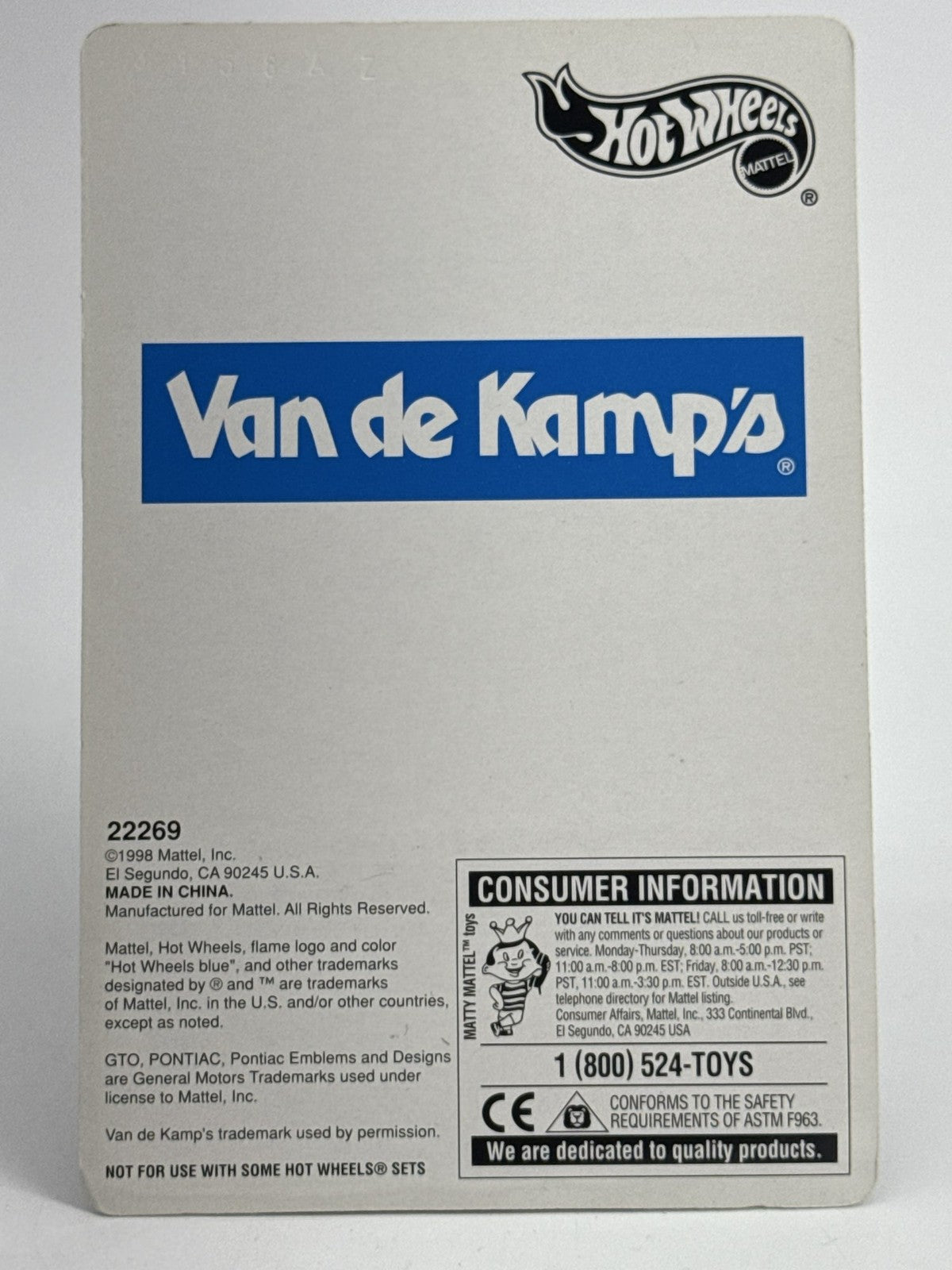 Hot Wheels 67 Pontiac GTO Van de Kamp 1998 Special Edition Blue Diecast Car