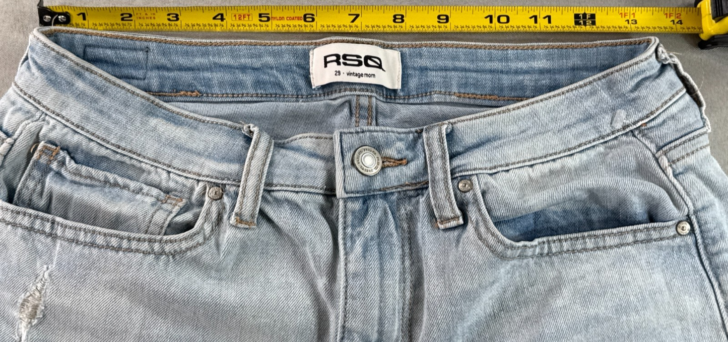 RSQ Vintage Mom Jeans Womens 29 Light Wash Distressed Raw Hem Denim Pants