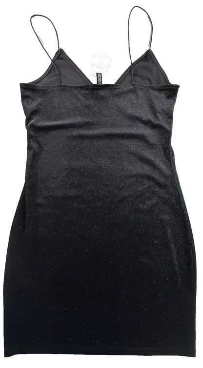 H&M Divided Black Glitter Shimmer Bodycon Mini Dress Spaghetti Strap NWT S