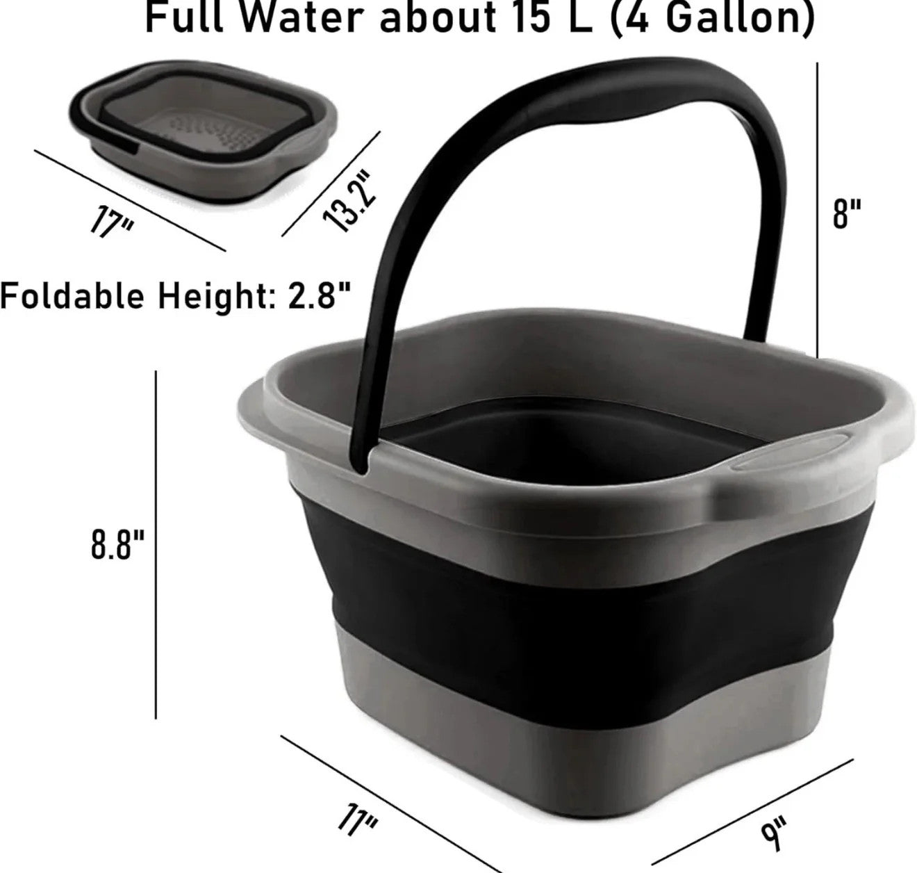 Foot Bath 15L(4GL) Collapsible Soak Tub W/Handle Foot Spa Massager Portable NWT