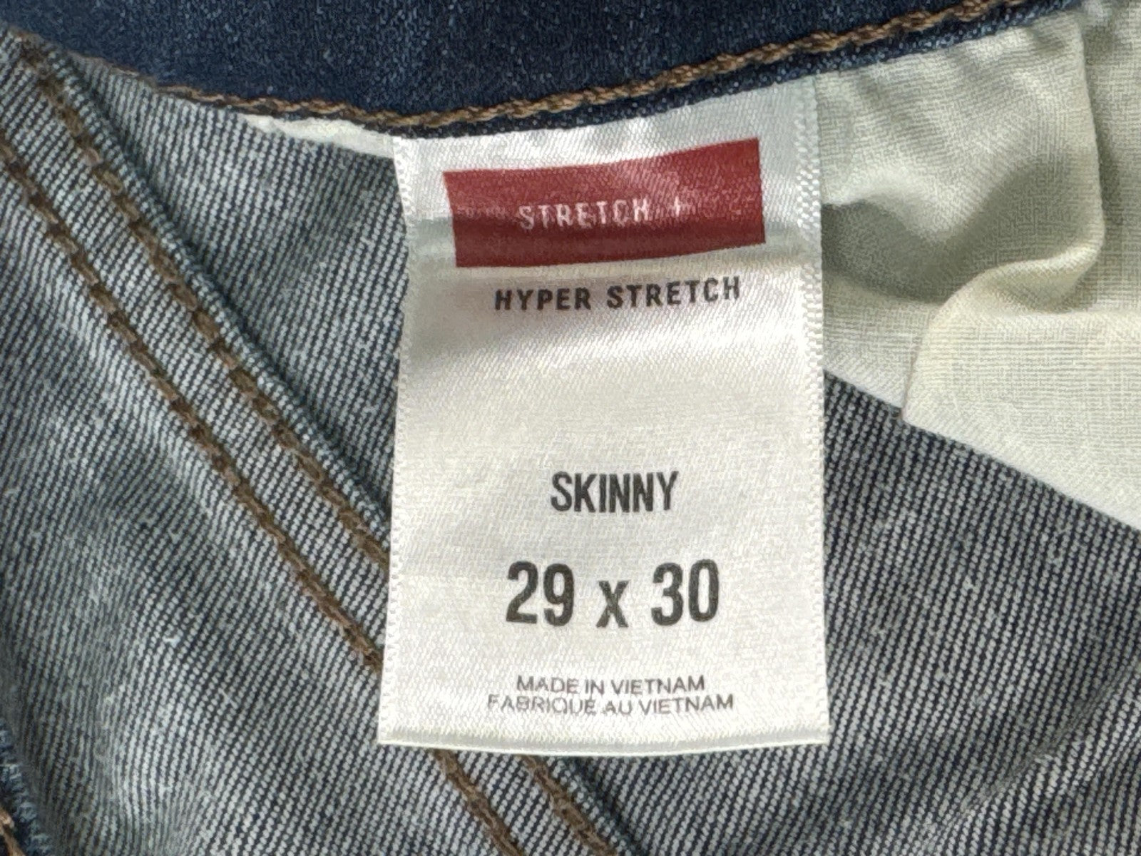 Express Jeans Mens 29x30 Blue Skinny Hyper Stretch Denim Medium Wash Pants Red