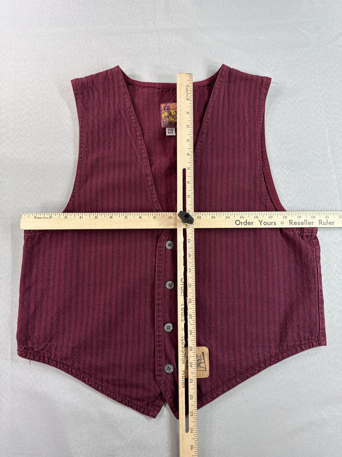 CLEAN FON 20th Century Fox Vintage Striped Maroon Cotton Sleeveless Neck Button