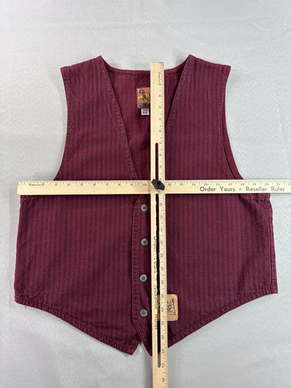 CLEAN FON 20th Century Fox Vintage Striped Maroon Cotton Sleeveless Neck Button