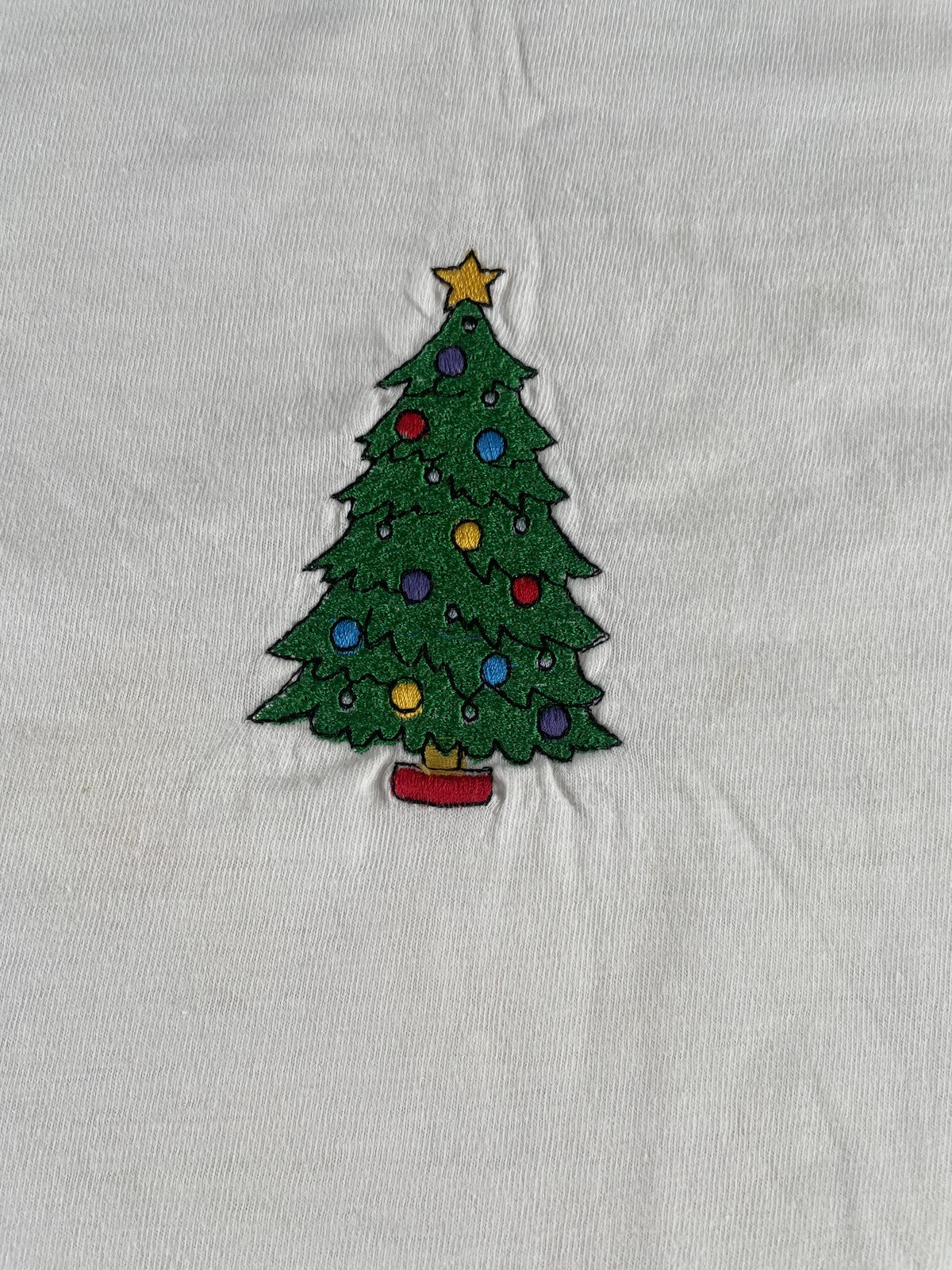 Vintage Hanes Shirt Mens Large White Christmas Tree Graphic Holiday 90s USA Made