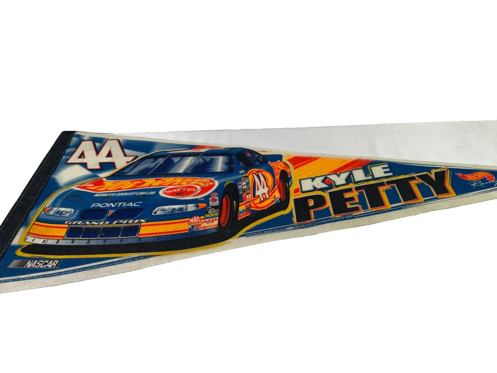Kyle Petty 44 Hot Wheels NASCAR Felt Pennant Pontiac Grand Prix Vintage 90s Gold
