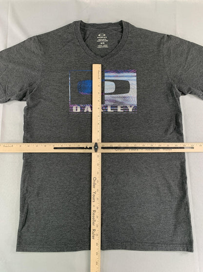 Oakley Shirt Mens Medium Gray Regular Fit Short Sleeve Graphic Tee Honduras Blue