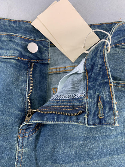 PEIHOT Women XL Straight Leg Jeans High Rise Stretch Frayed Hem Blue Denim NWT