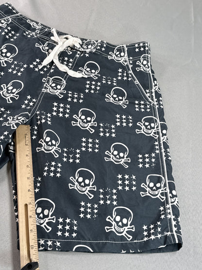 Cedarwood State Skull Pirate Swim Shorts 34 Black White 100% Polyester All