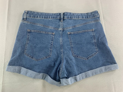 H&M Denim Shorts Womens 18 Blue High Rise Rolled Hem Stretch Casual Jean Summer