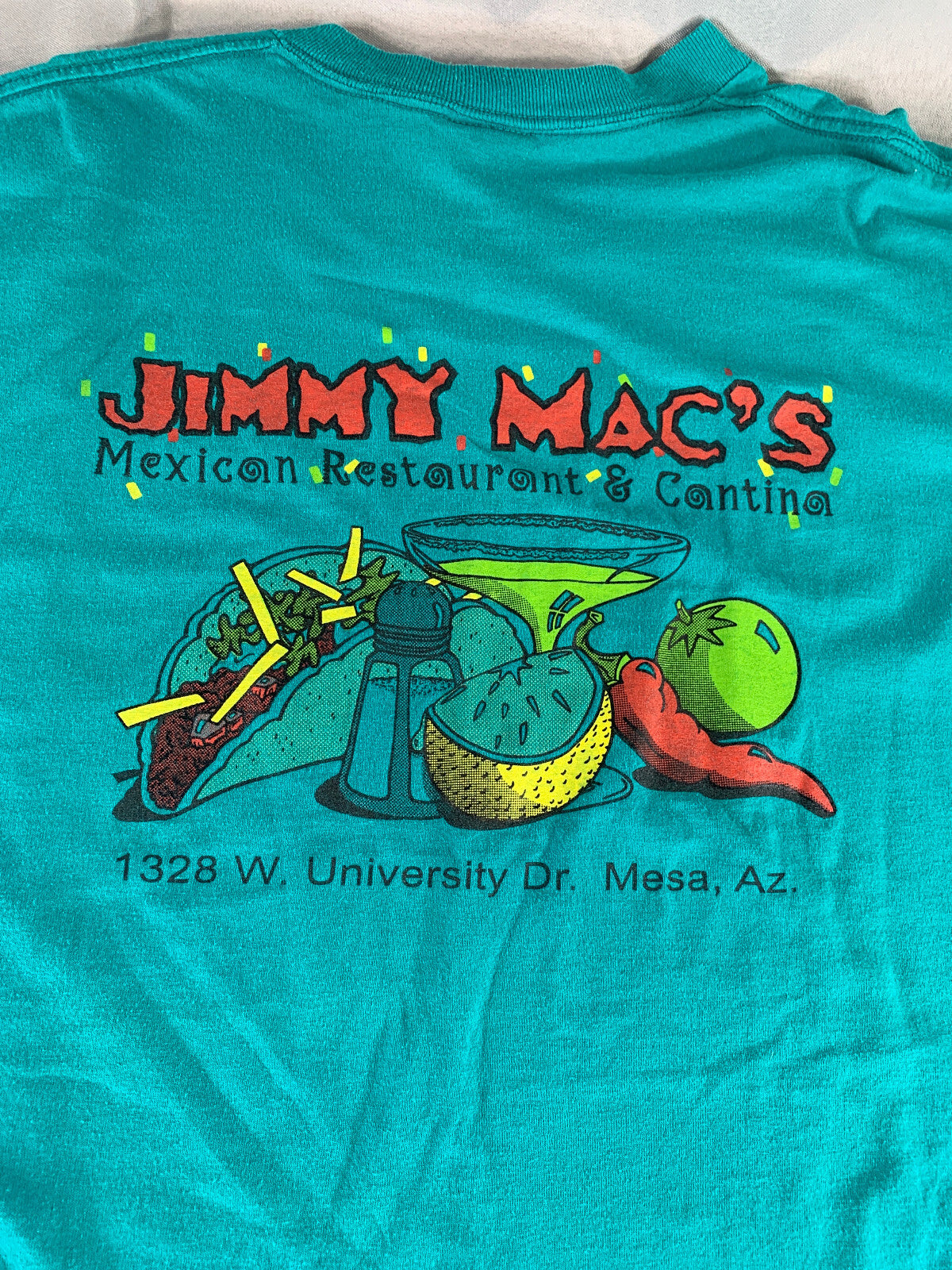 VTG Oneita Jimmy Mac’s Cantina T-Shirt Sz XL Teal Green Margarita Mexico Bar Tee