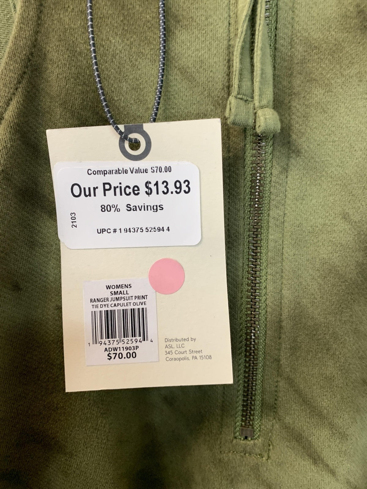 Alpine Design Jumpsuit Womens Small Olive Ranger Tie Dye Sleeveless Button Zip