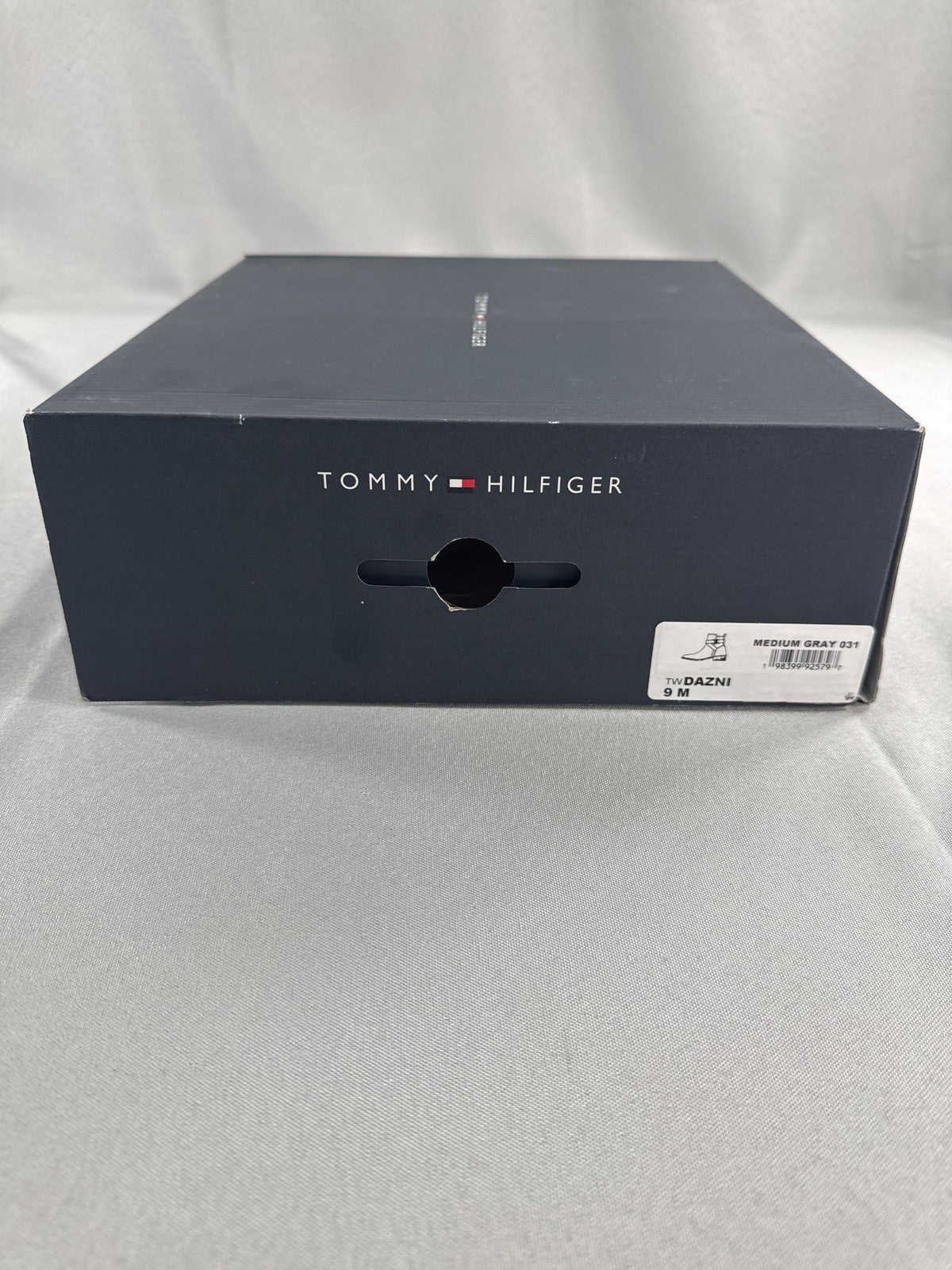 Tommy Hilfiger Boots Womens Size 9 Medium Gray Dazni Ankle Booties Zip TH Logo