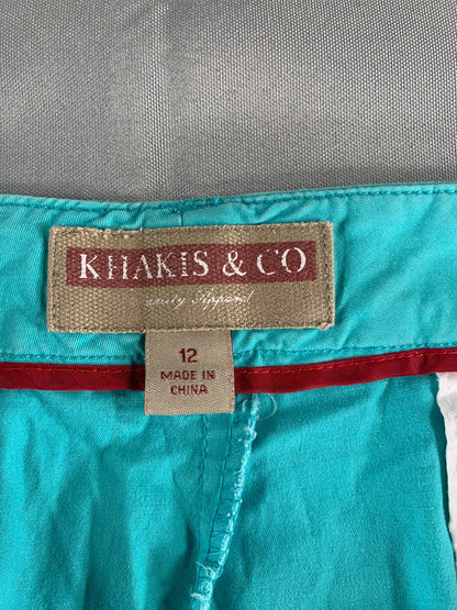 Khakis & Co Womens Chino Shorts Sz 12 Aqua Blue Flat Front Mid Rise 9" Inseam