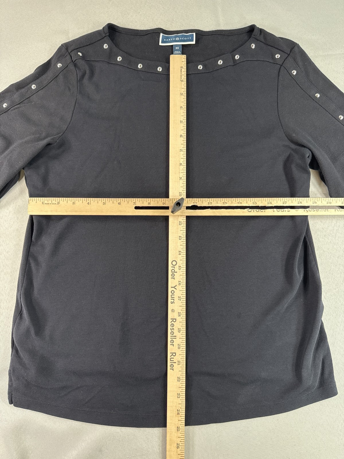 KAREN SCOTT Long Sleeve Crew Neck Top Mens 0X Black Regular Fit Snaps