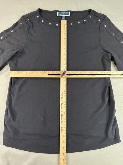 KAREN SCOTT Long Sleeve Crew Neck Top Mens 0X Black Regular Fit Snaps