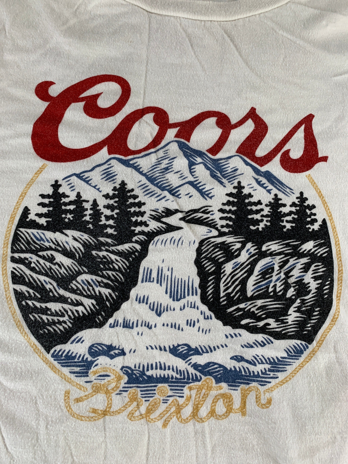 Brixton Coors Banquet T-Shirt XL White Mountain River Graphic Beer Promo Tee