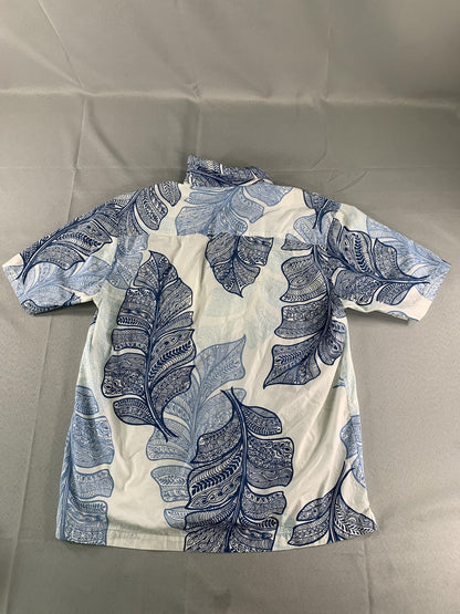 Quiksilver Shirt Mens Medium Blue White Hawaiian Aloha Short Sleeve D509607