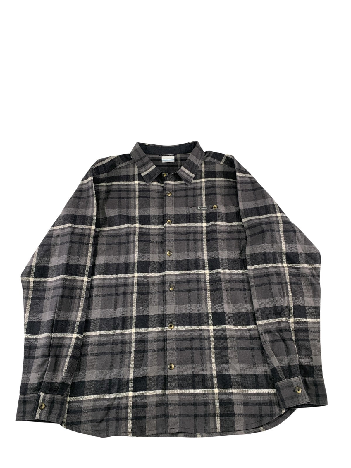 Columbia Shirt Mens XL Gray Plaid Pitchstone Heavyweight Flannel II Button Down