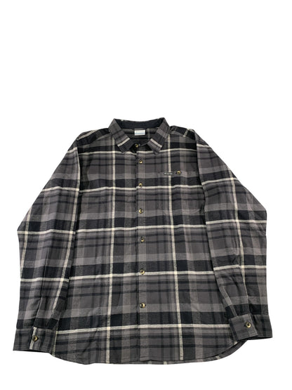 Columbia Shirt Mens XL Gray Plaid Pitchstone Heavyweight Flannel II Button Down