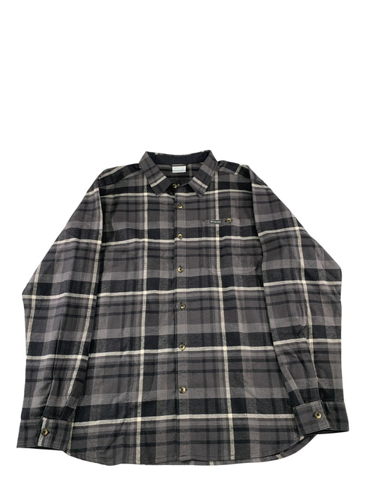 Columbia Shirt Mens XL Gray Plaid Pitchstone Heavyweight Flannel II Button Down