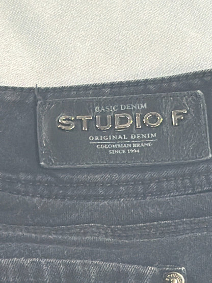 Studio F Colombian Jeans Women 8 Black Double Button Skinny Slim Denim Original