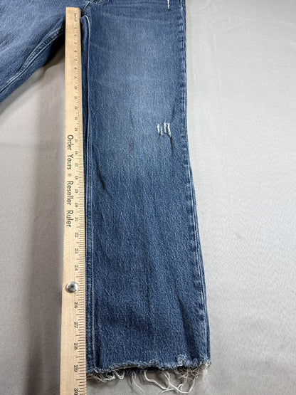 Free Assembly Distressed High Rise Straight Jeans Womens 8 Blue Denim Wash Super