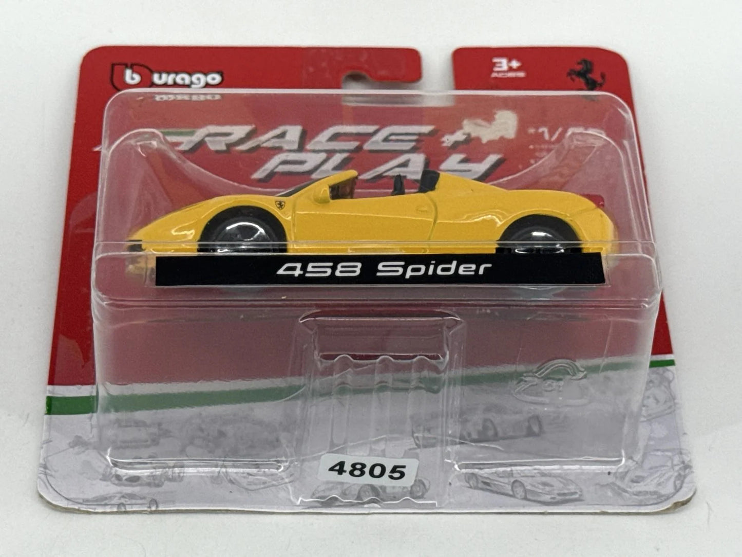Burago Ferrari 458 Spider 1:43 Diecast Yellow Race Play Model Car New Sealed