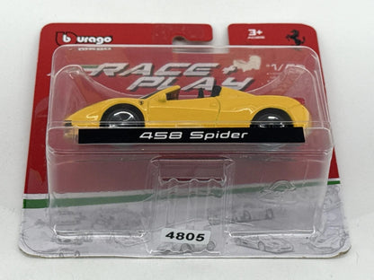 Burago Ferrari 458 Spider 1:43 Diecast Yellow Race Play Model Car New Sealed